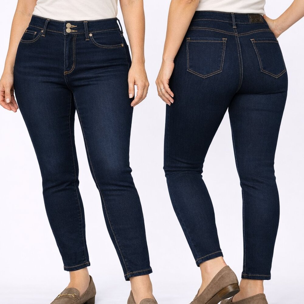 Anne Klein High Rise Skinny Ankle Jeans Indigo Rinse Wash 8 Petite